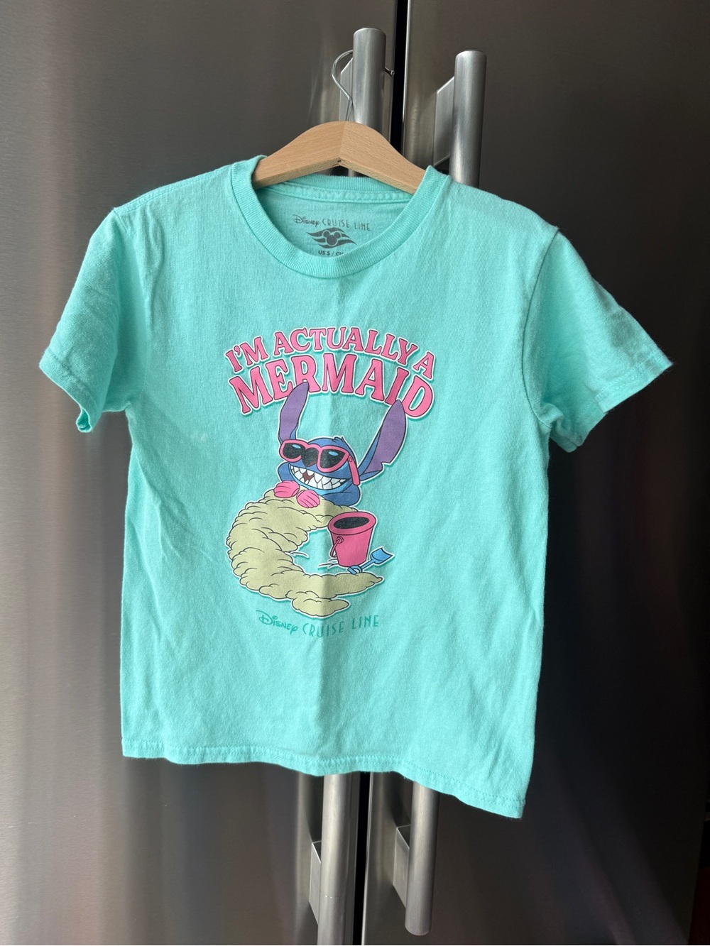 Disney Teal Kids Tee with Pink Stitch Mermaid Graphic
